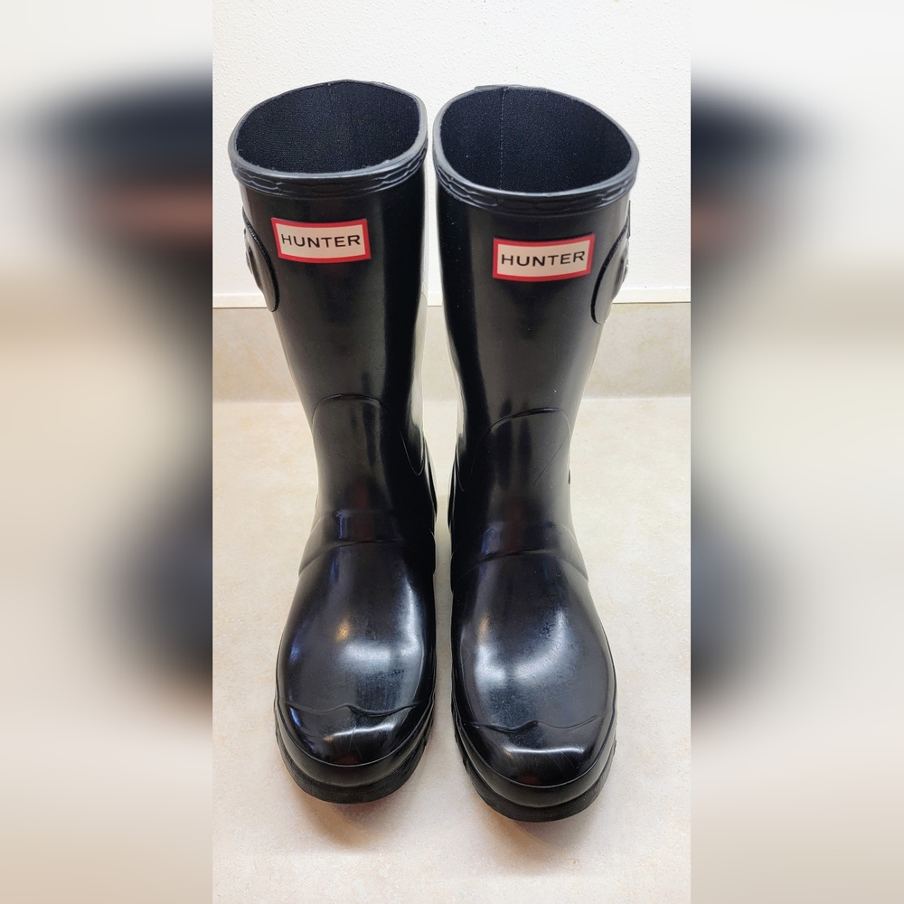 Women's Hunter Original Short Black Gloss Waterproof Boots - Size 9